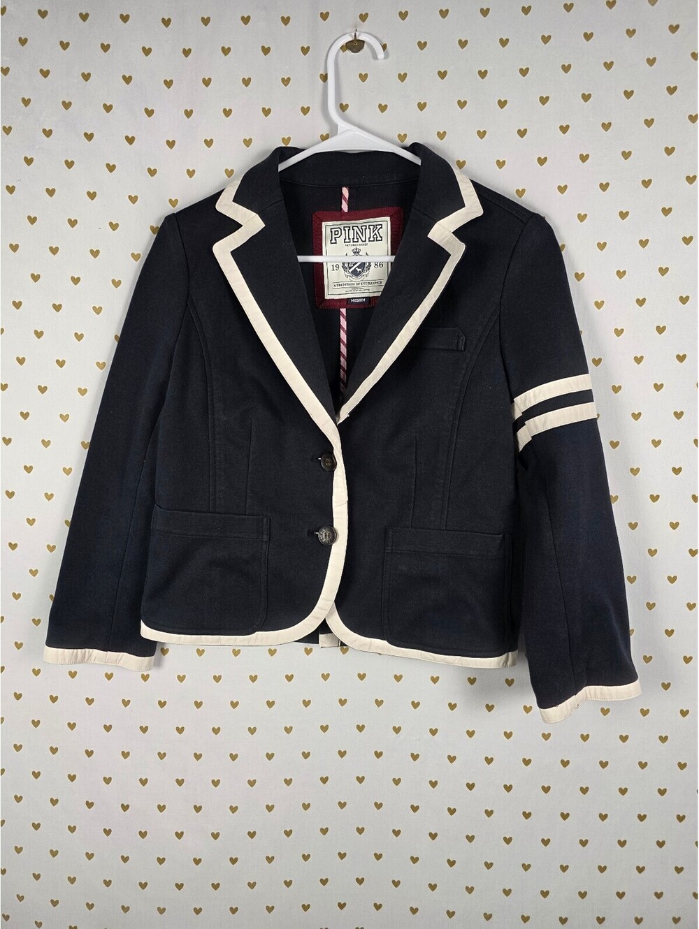 Vintage Victoria's Secret PINK Varsity Blazer Med 1986 Crest Collegiate Jacket
